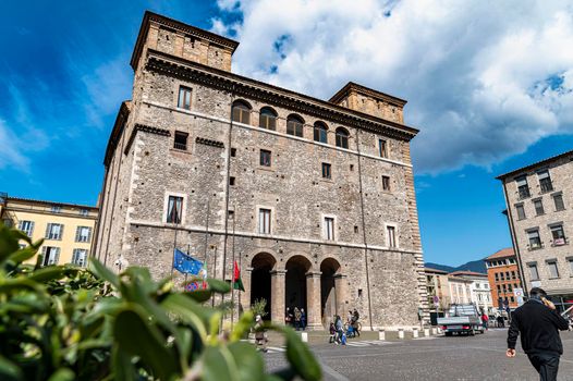 terni,italy march 18 2021:municipality of terni in square of people