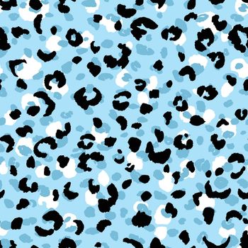 Abstract modern leopard seamless pattern. Animals trendy background. Beige and blue decorative vector stock illustration for print, card, postcard, fabric, textile. Modern ornament of stylized skin.