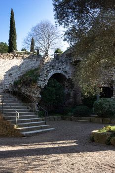 Old stone fortification in the city of Gerona in Spain