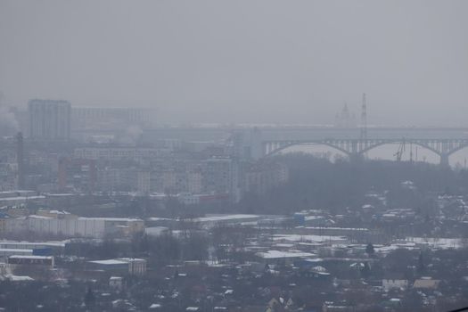 The ecological problem of big cities. Smog in the air. Environmental pollution. High quality photo