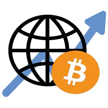 globe and bitcoin coin sign