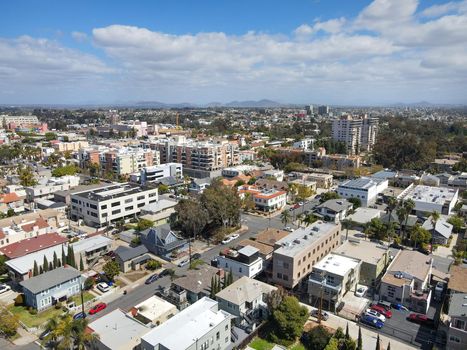 Aerial view above Hillcrest neighborhood in San Diego, California. USA