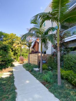 Modern apartment building front sid eand entrance in Hillcrest neighborhood in San Diego, California. USA. Tuesday 16th, 2021