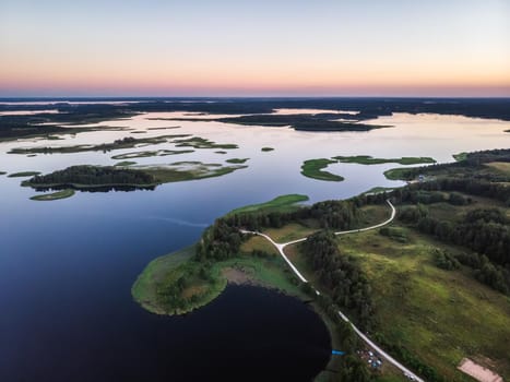 Beautful peninsula between lakes Snudy and Strusto, National Park Braslau Lakes, Belarus.