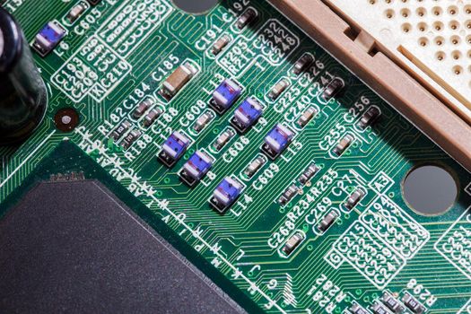 old green digital electronic pc board close-up.
