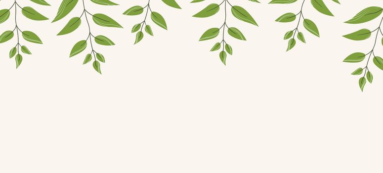 Floral web banner with drawn color exotic monstera leaves. Nature concept design. Modern floral compositions with summer branches. Vector illustration on the theme of ecology, natura, environment.