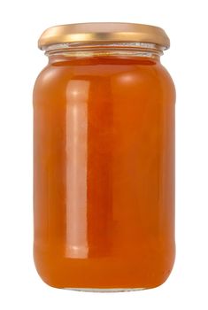 Isolated Jar Of Organic Homemade Apricot Jam Or Marmelade On A White Background