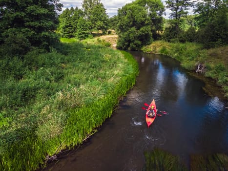 Aerial view of river Isloch famous place for kayaking in Belarus.