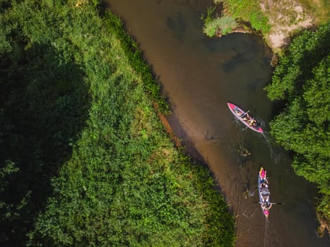 Aerial view of river Isloch famous place for kayaking in Belarus.