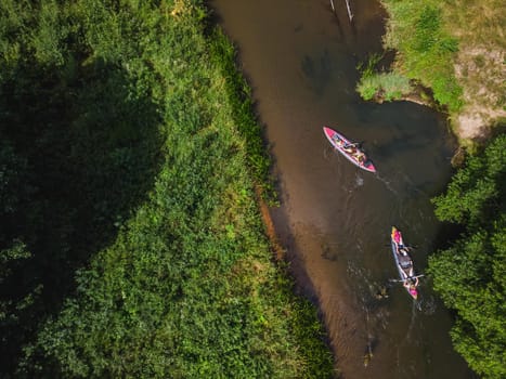Aerial view of river Isloch famous place for kayaking in Belarus.