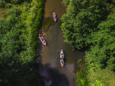 Aerial view of river Isloch famous place for kayaking in Belarus.