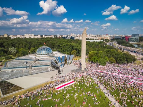 Aerial view of the biggest protests in Belarus history. Elections in Minsk, Belarus 2020.