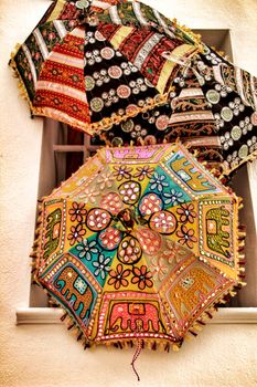 Embroidered indian umbrellas texture in Altea, Alicante, Spain