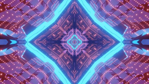 Vibrant 3d illustration abstract futuristic visual background design with glowing geometric ornament in neon colors with light reflections