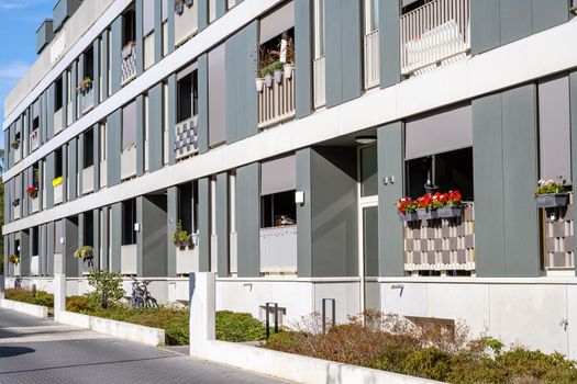 Modern row apartment houses seen in Berlin, Germany