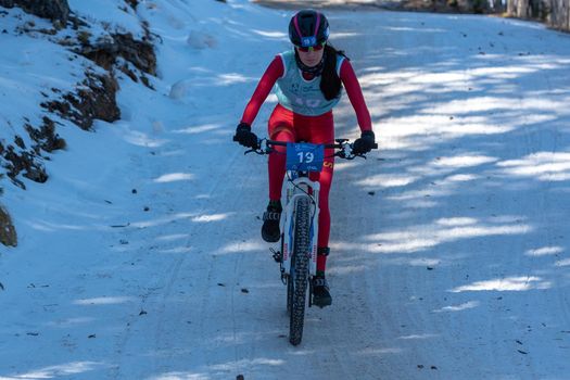 Naturlandia, Andorra : 2021 March 20 : Claudia Martinez ESP in the 2021 World Triathlon Winter Championships Andorra