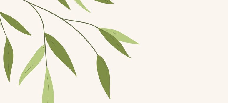 Floral web banner with drawn color exotic leaves. Nature concept design. Modern floral compositions with summer branches. Vector illustration on the theme of ecology, natura, environment.