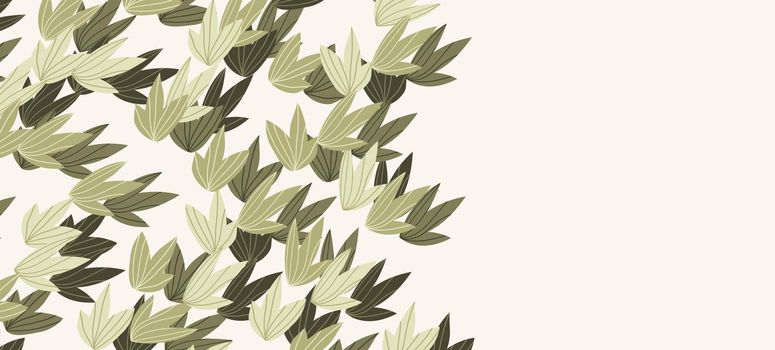 Floral web banner with drawn color exotic leaves. Nature concept design. Modern floral compositions with summer branches. Vector illustration on the theme of ecology, natura, environment.