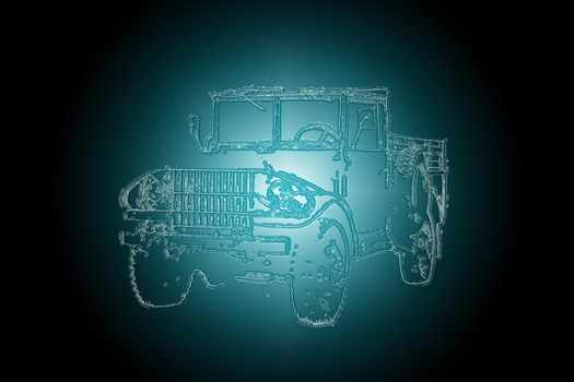 Image of an old army jeep parked in the studio, isolated on white background