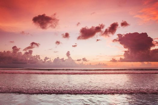 Sunset over sea on Bali, Seminyak, Double six beach