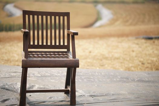 wooden chair on balcony terrace patio for resting