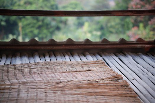 bamboo floor and mat in terrace balcony with nature background