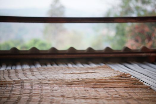 bamboo floor and mat in terrace balcony with nature background