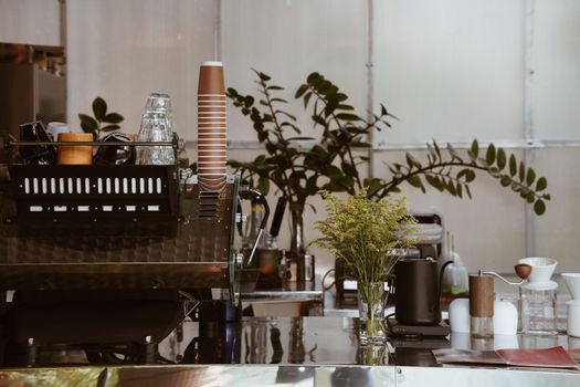 professional espresso coffee maker machine in cafe shop