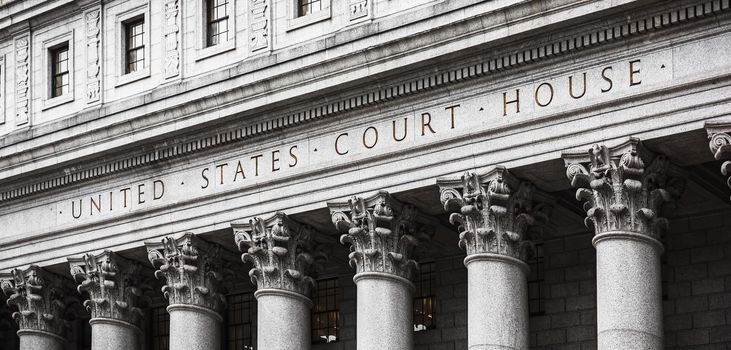 United States Court House. Courthouse facade with columns, lower Manhattan, New York