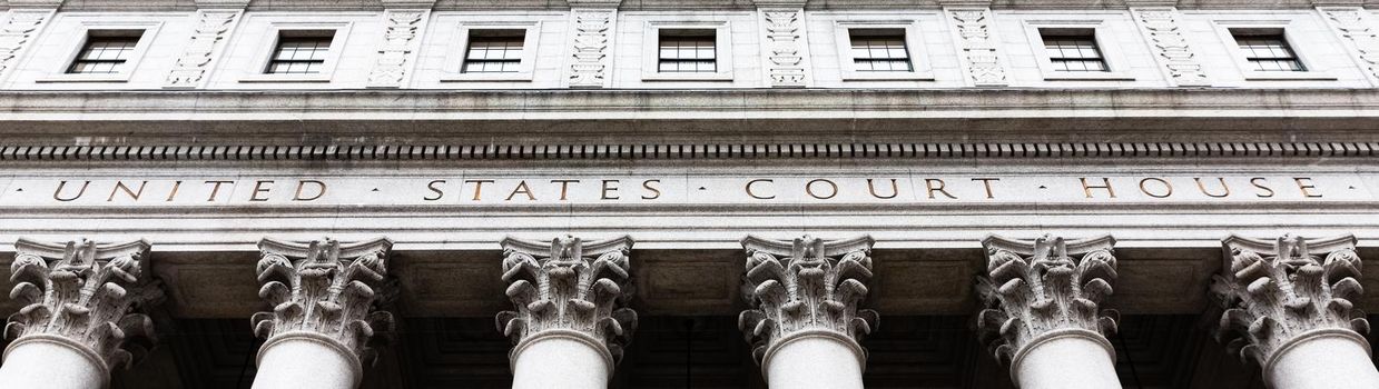 United States Court House. Courthouse facade with columns, lower Manhattan, New York