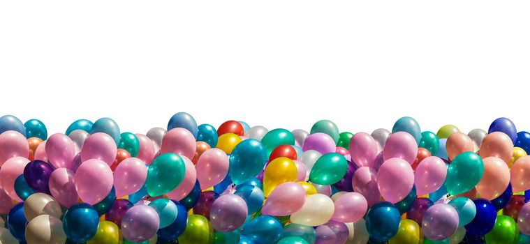 Bunch of colorful balloons border isolated on white