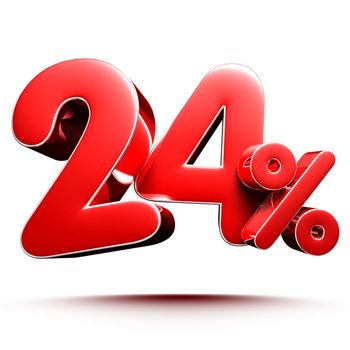 24 percent red on white background illustration 3D rendering with clipping path.