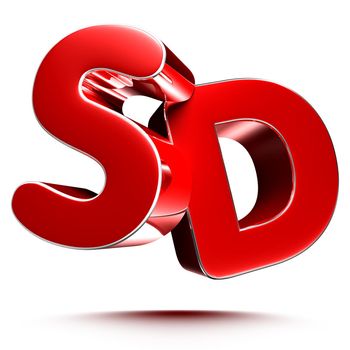 SD red 3D illustration on white background with clipping path.
