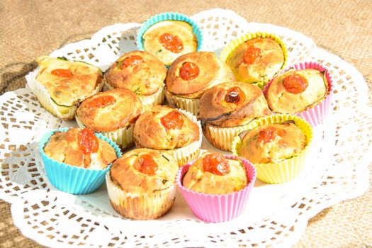 finger food of typical Italian cuisine muffins with homemade vegetables and ricotta