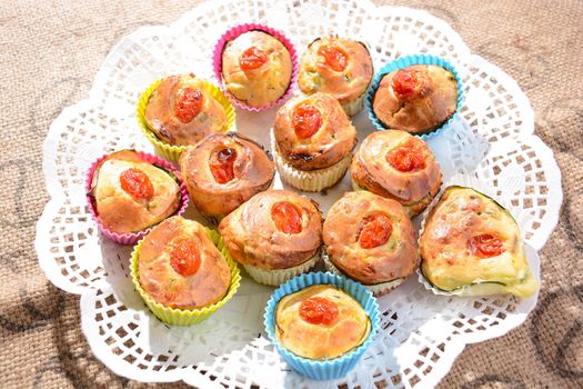 finger food of typical Italian cuisine muffins with homemade vegetables and ricotta