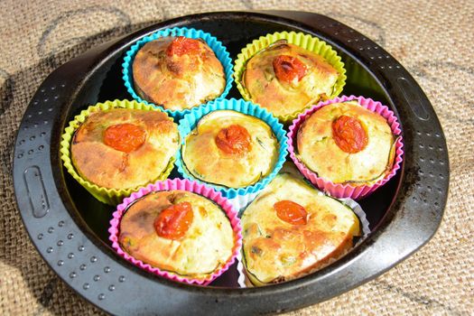 finger food of typical Italian cuisine muffins with homemade vegetables and ricotta