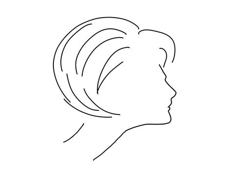 profile of a woman with short hair drawing on a white background.