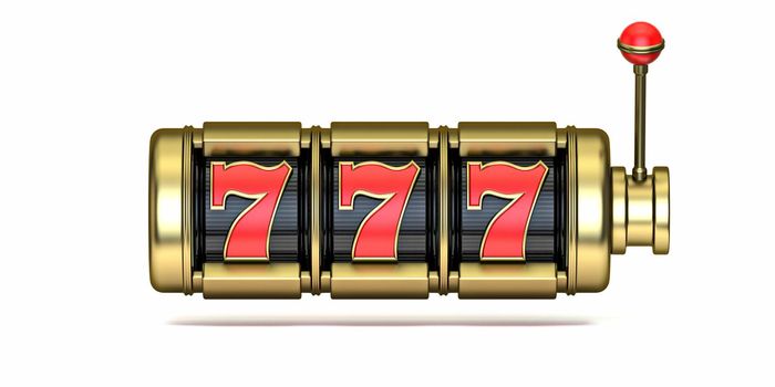 777 Gold slot machine 3D render illustration isolated on white background