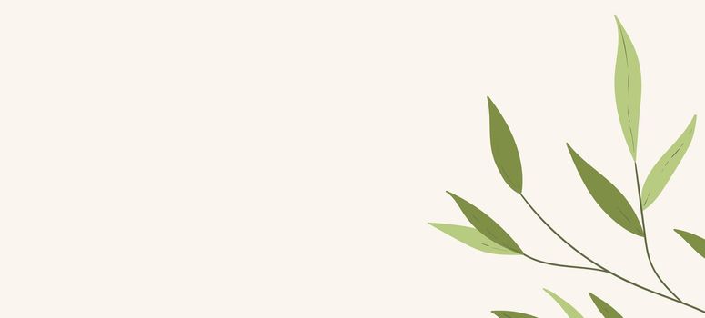 Floral web banner with drawn color exotic leaves. Nature concept design. Modern floral compositions with summer branches. Vector illustration on the theme of ecology, natura, environment.