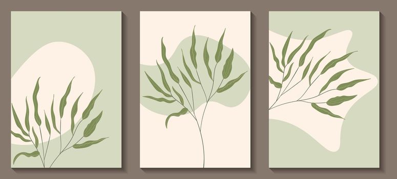 Floral web banner with drawn color exotic leaves. Nature concept design. Modern floral collection of contemporary posters. Vector illustration for social media, print, postcards.