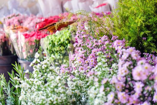 Close up image of Bouquet of colorful flowers in market