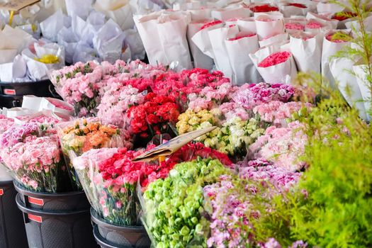 Close up image of Bouquet of colorful flowers in market
