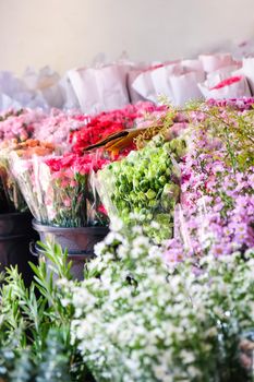 Close up image of Bouquet of colorful flowers in market