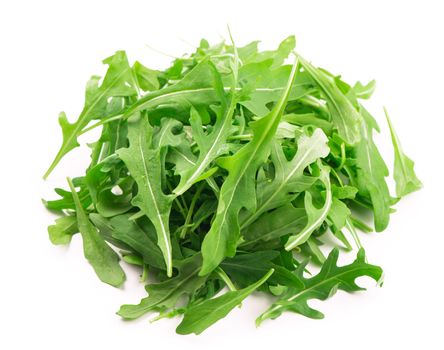 Green fresh rucola or arugula leaf isolated on white background.