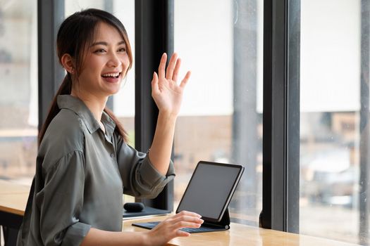 Portrait of young asian businesswoman beautiful charming smiling in the office.