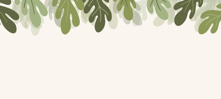 Floral web banner with drawn color exotic leaves. Nature concept design. Modern floral compositions with summer branches. Vector illustration on the theme of ecology, natura, environment.