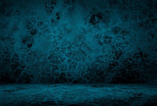 Vintage grunge blue concrete texture studio wall background with vignette