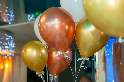 colorful balloons in the room. 