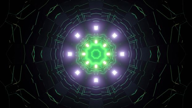 Dark abstract corridor with vibrant glowing futuristic pattern in neon lights 3d illustration