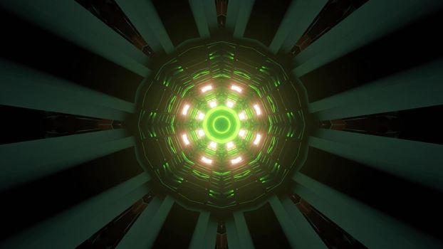 Multicolored abstract pattern forming 3d illustration background of corridor with bright neon illumination